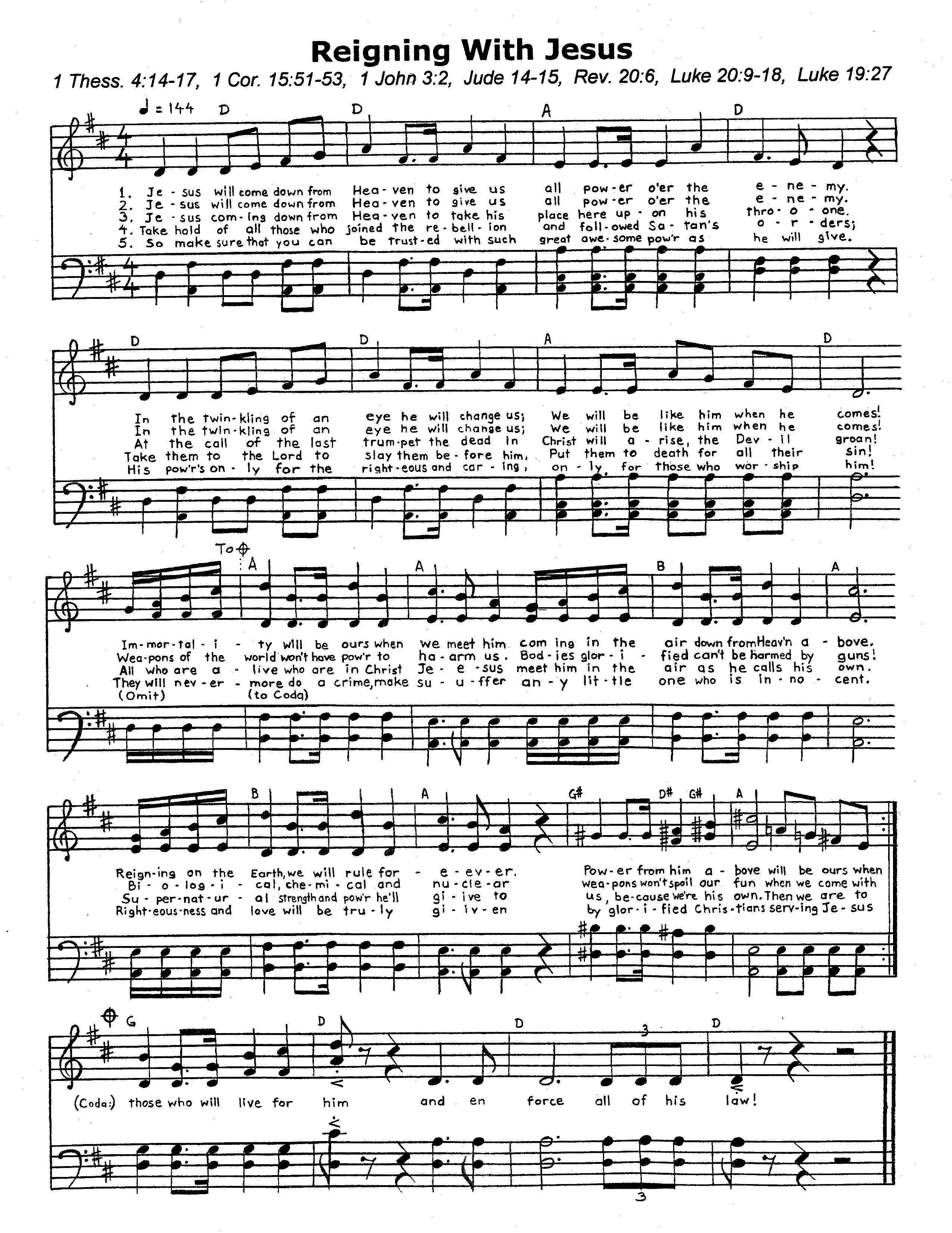 Reigning With Jesus - sheet music