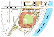 Map of the area around the ballpark