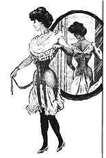 lady looking in mirror with a corset on