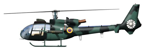 Helicptero SA-342 Gazelle de la Aviacin del Ejrcito de Ecuador con su esquema tctico mimtico