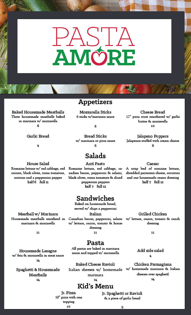 Pasta Amore menu