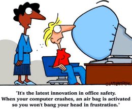 Cartoon showing a computer with a deployed airbag