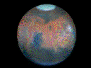 The planet Mars rotating on its' axis.