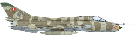 Sukhoi Su-22M Fitter J peruano con su esquema tctico en colores arena y marrn.