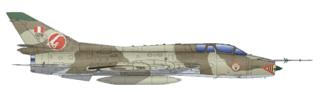 Sukhoi Su-22UM Fitter G peruano con su esquema tctico en colores arena y marrn. Obsrvese el emblema de la fbrica Sukhoi en la cola y la insignia del Escuadrn Areo de Elite N 111 al costado de la cabina del piloto.