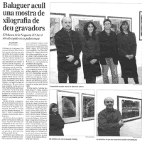 De izquierda a derecha: Josep Mateu, Alejandra Winkhaus, Antoni Perez Vidal, Alicia Gallego. En el Museo de balaguer el da de la inauguracin de la Muestra: Vinculos de madera. 12 de abril de 2002.