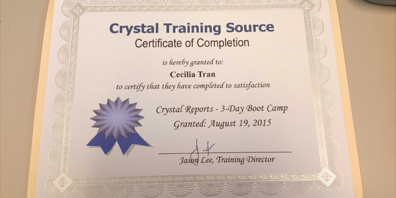 Certification for being trained in Crystal Reports!