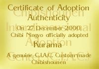 Kurama's Certificate. Thank you, Djinn!