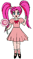 Hiyas! I'm sorceress pink! Play nice, or I'll use my pink lollypop attack or my sugar rush spell on you!