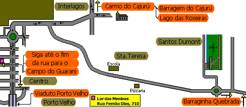 Mapa - Campo do Guarani e Saída o Largo das Roseiras, Cajuru e a Barragem.