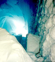 Looking back up to the entrance of the crevasse
