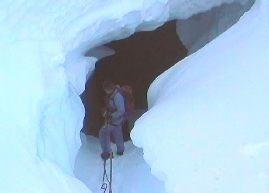 Going into the entrance of a Crevasse.