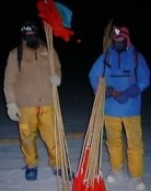 Dave and Mike out flaging a new sea ice route in the dark