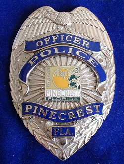 Pinecrest Vilage Police, unusual square seal, Blackinton badge