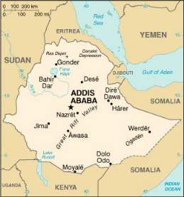 [Karte Abessiniens mit Nachbarstaaten am Horn von Afrika]