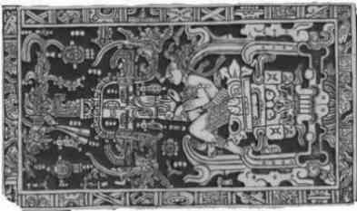 [Einblick in geheime Vorgnge - steinerne Maya-Grabplatte aus Palenque (nach 
Erich v. Dniken Darstellung eines auerirdischen Astronauten)]