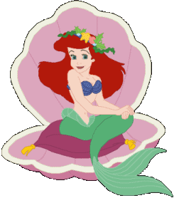 Ariel sitting inside a clamshell