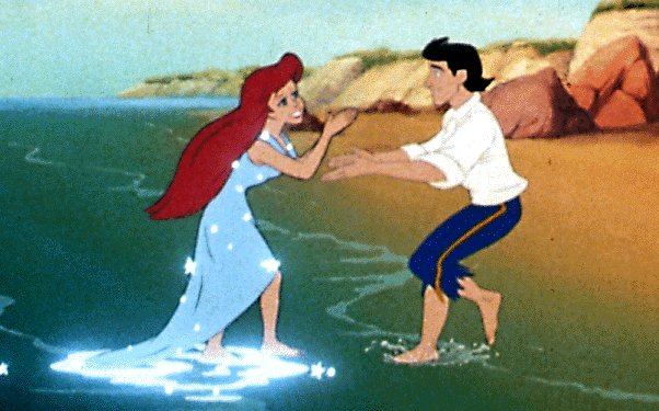 Ariel and Prince Eric, running into each other's arms