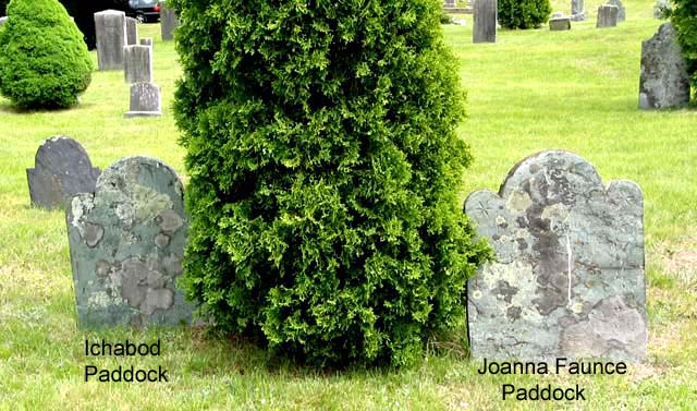Ichabod Paddock 
and Joanna Faunce Paddock buried in Cemetery at the Green - Middleboro, MA