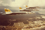 VF-32: Three F-14s over the coast of Virginia. circa 1974