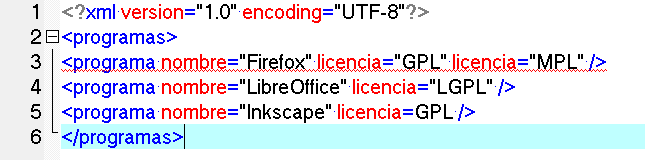 Imagen del XML programas con errores