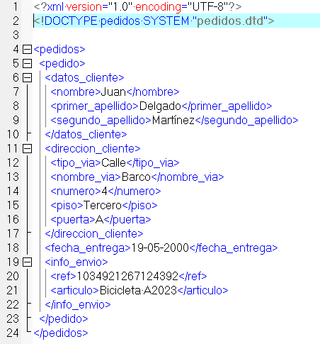 Imagen del XML del pedido