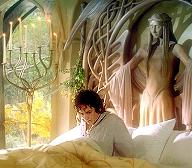 Frodo waking up in Rivendell