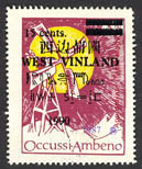 The 15¢ stamp was created by overprinting the wind generator stamp of Occussi-Ambeno.