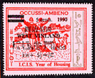 The Occussi-Ambeno Housing Year stamps were overprinted to make some of West Vinland's first stamp issue.