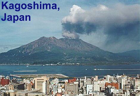 Kagoshima, with the Sakurajima Volcano looming above