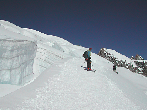 Rob and a Crevasse on the Vrai Vallee Blanche ski route