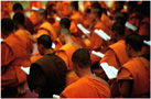 The monks praying.