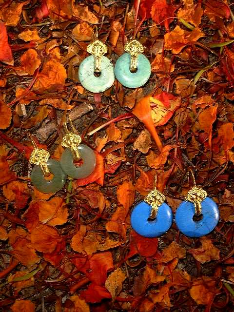 Norbu earrings. Turquoise, Jade, Lapis