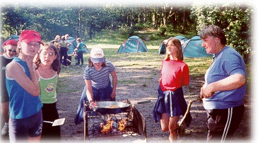 Cooking on an open fire at Camp 2000