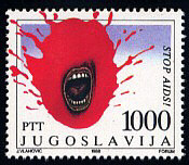 Yugoslavia stamp on AIDS awareness, the emphasis on contaminated blood?