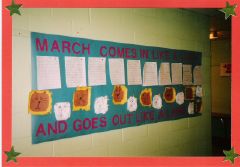 a photo of a hallway bulletin board of march