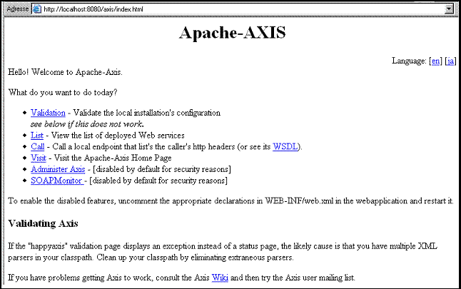 Apache Axis start page
