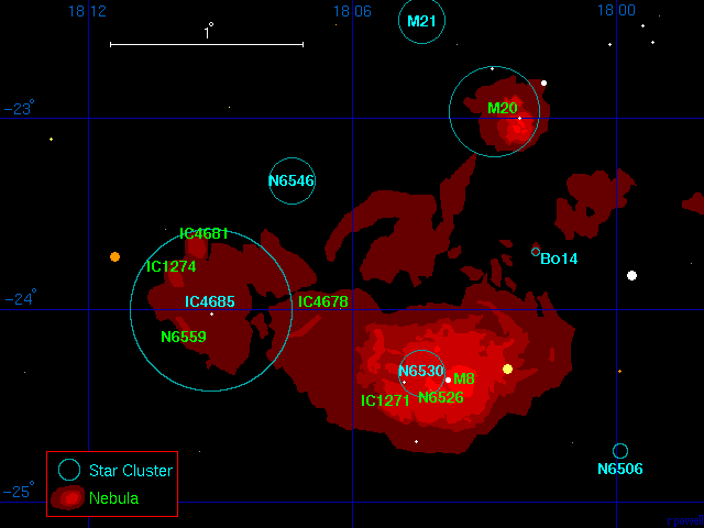 Um Mapa das Nebulosas Laguna e Tr�fida