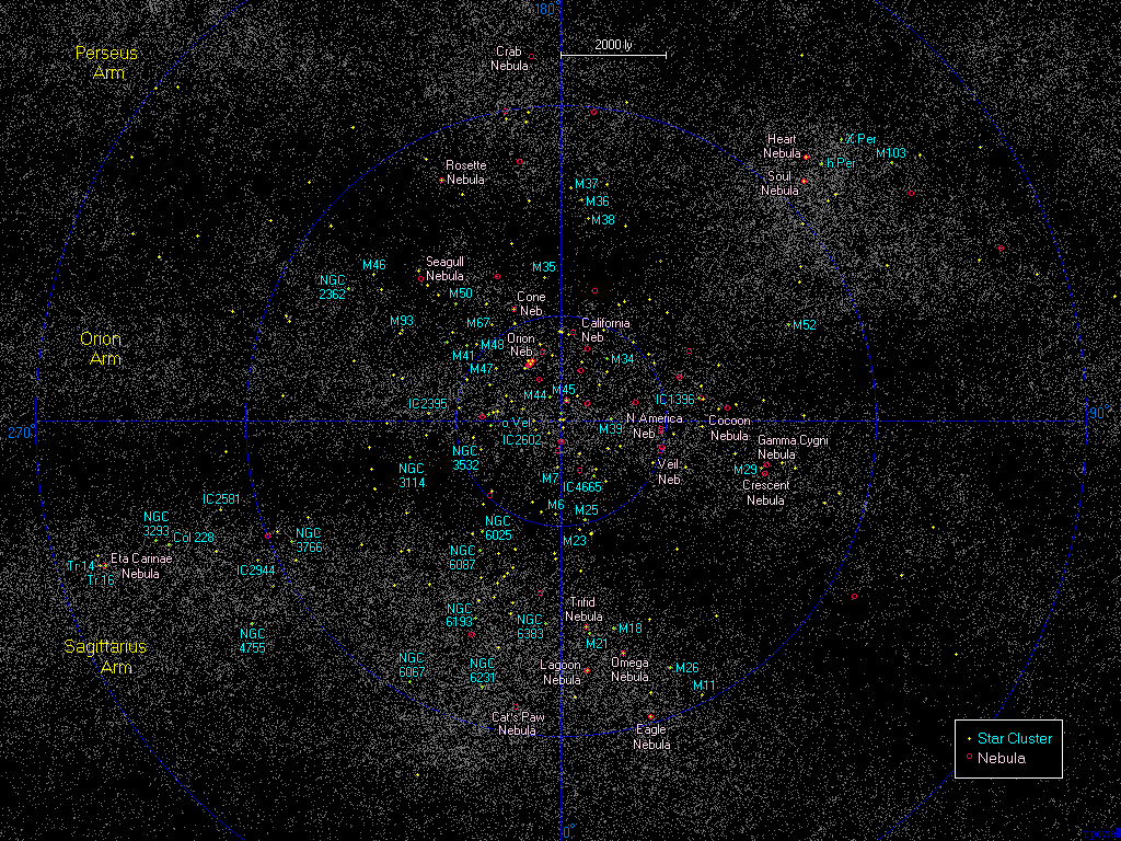 Um Mapa de Aglomerados e Nebulosas