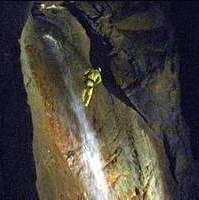 Underground waterfall in the Cheve System, Oax.