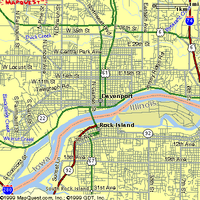 Davenport Iowa USA Area Map CENTER