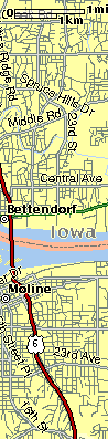 Davenport Iowa USA Area Map EAST