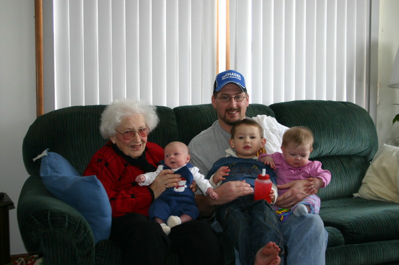 Great grandma Flora with Erik and the kids.