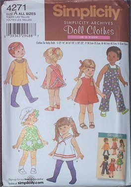Simplicity 4271 Toddler Doll Clothes Pattern All Sizes