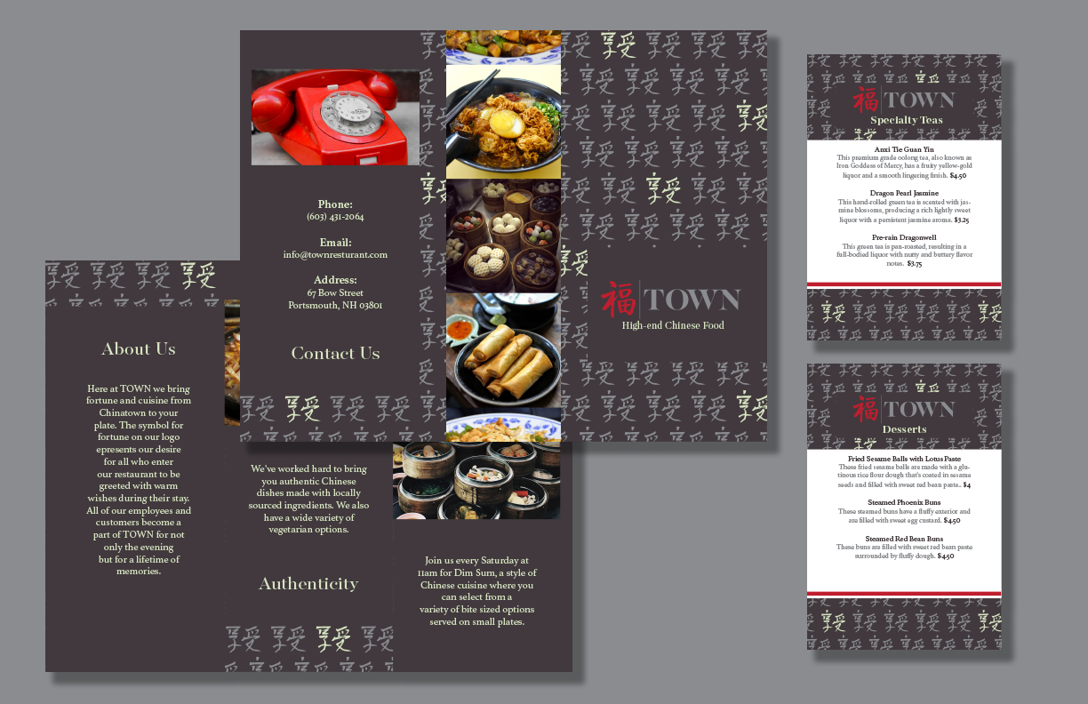 TOWN Restaurant Brochure and Table Tent