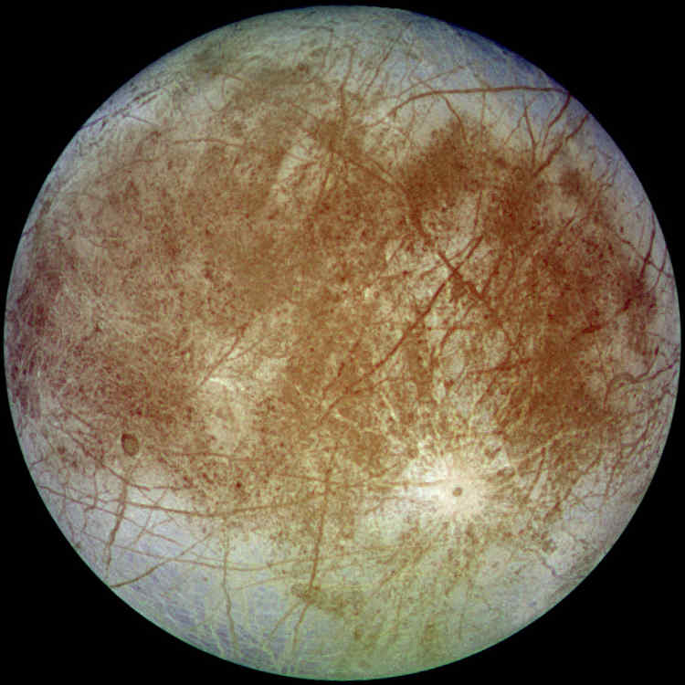 Europa in approximate natural colour.  Imaged on 7 September 1996 by Galileo spacecraft.
