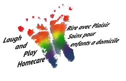 Laugh And Play Homecare Logo Baby footprint made into a colorfull butterfly.
