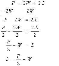 Solve the Literal Equation P = 2L + 2W for L 