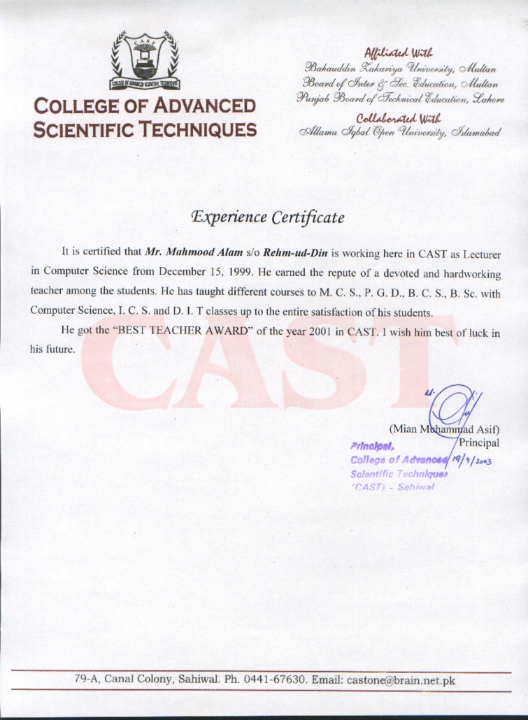 teaching experience certificate in ms word format