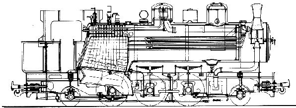 La misma locomotora seccionada para ver sus componentes.